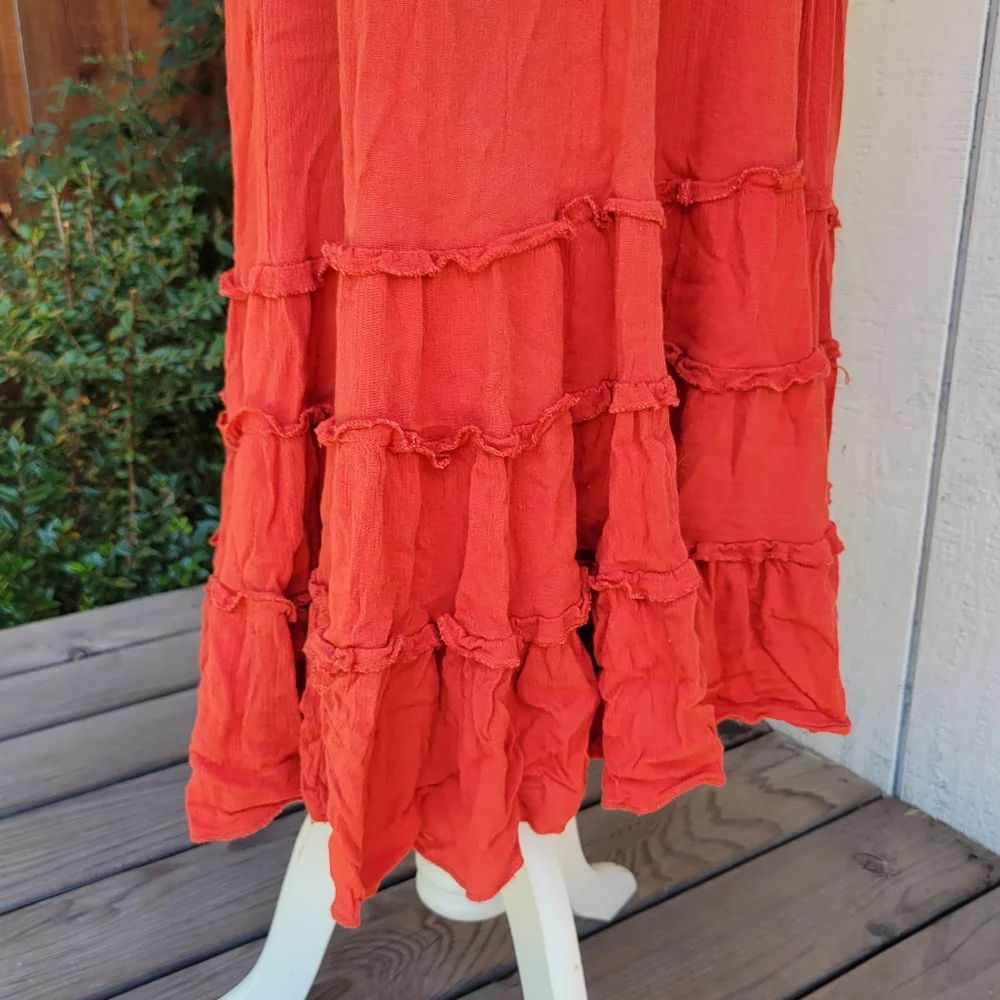 R.Vivimos Orange Summer Cotton Sexy Blackless Ruffle Maxi Dress - Picture 12 of 13